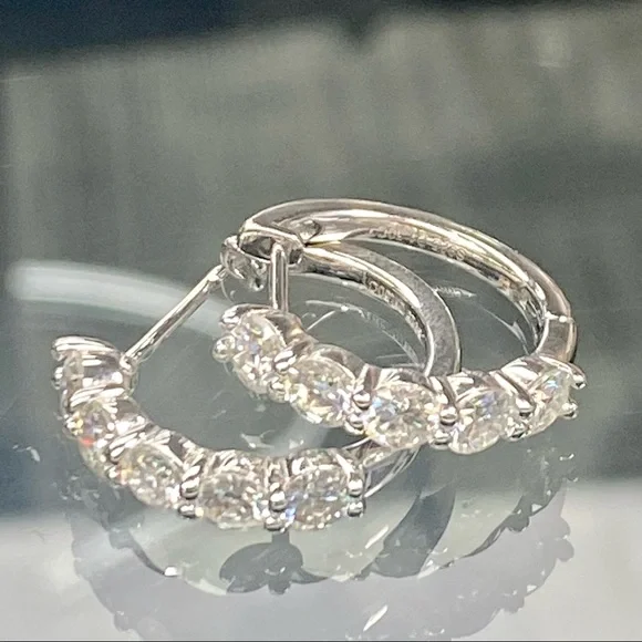 2 Carat Diamond Hoop Earrings - 5 Stone Diamonds bday Huggie Hoops